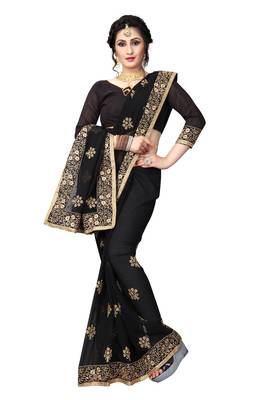 Black Embroidered Georgette Saree With Blouse 2