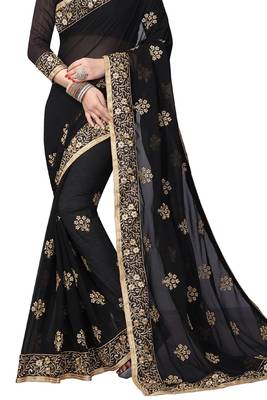 Black Embroidered Georgette Saree With Blouse 3