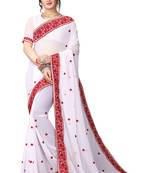 White Embroidered Georgette Saree With Blouse