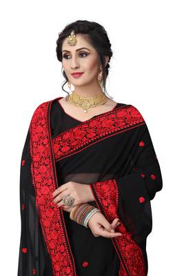 Black Embroidered Georgette Saree With Blouse 2