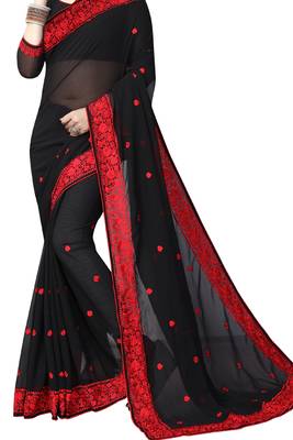 Black Embroidered Georgette Saree With Blouse 3