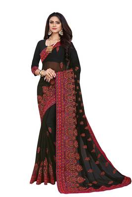 Black Embroidered Georgette Saree With Blouse 1