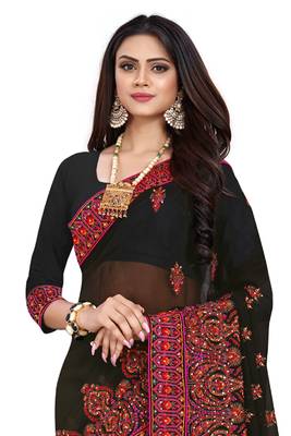 Black Embroidered Georgette Saree With Blouse 2