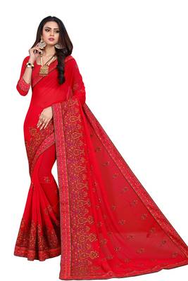 Red Embroidered Georgette Saree With Blouse 1