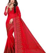 Red Embroidered Georgette Saree With Blouse