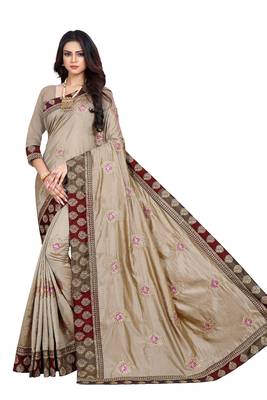 Beige Embroidered Silk Saree With Blouse 1