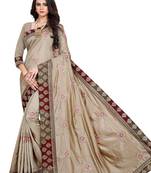Beige Embroidered Silk Saree With Blouse