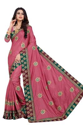 Pink Embroidered Silk Saree With Blouse 1