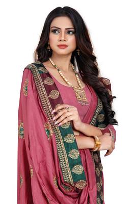 Pink Embroidered Silk Saree With Blouse 3