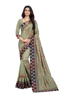 Green Embroidered Silk Saree With Blouse 1