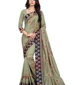 Green Embroidered Silk Saree With Blouse