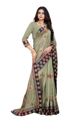 Green Embroidered Silk Saree With Blouse 2