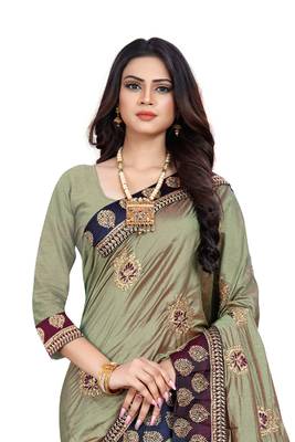 Green Embroidered Silk Saree With Blouse 3