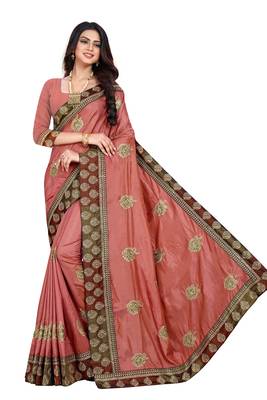 Peach Embroidered Silk Saree With Blouse 1