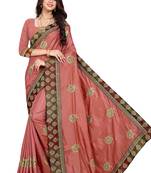 Peach Embroidered Silk Saree With Blouse