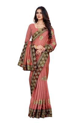 Peach Embroidered Silk Saree With Blouse 2