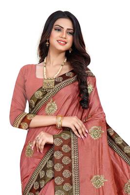 Peach Embroidered Silk Saree With Blouse 3