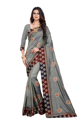 Grey Embroidered Silk Saree With Blouse 1