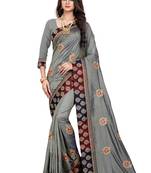 Grey Embroidered Silk Saree With Blouse
