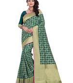 Green Embroidered Banarasi Saree With Blouse