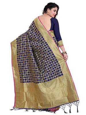 Blue Embroidered Banarasi Saree With Blouse 3