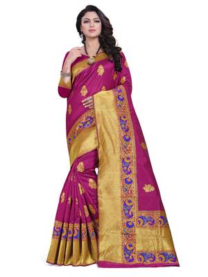 Magenta Embroidered Banarasi Saree With Blouse 1