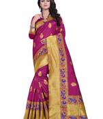 Magenta Embroidered Banarasi Saree With Blouse