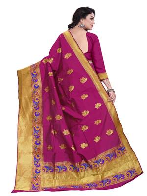 Magenta Embroidered Banarasi Saree With Blouse 3