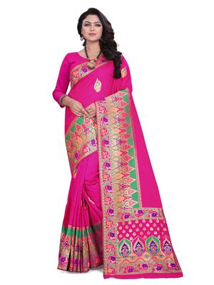 Pink Embroidered Banarasi Saree With Blouse 1
