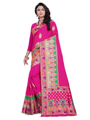 Pink Embroidered Banarasi Saree With Blouse 2