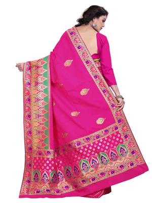 Pink Embroidered Banarasi Saree With Blouse 3