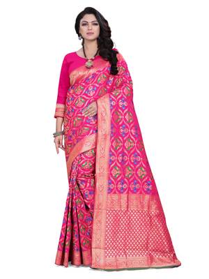 Pink Embroidered Banarasi Saree With Blouse 1