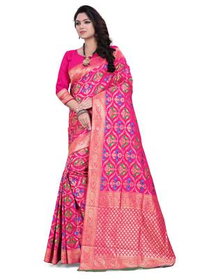 Pink Embroidered Banarasi Saree With Blouse 2