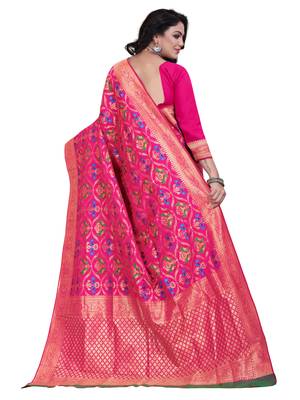 Pink Embroidered Banarasi Saree With Blouse 3