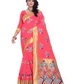 Pink Embroidered Banarasi Saree With Blouse