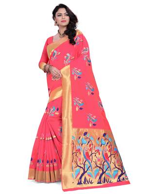 Pink Embroidered Banarasi Saree With Blouse 2