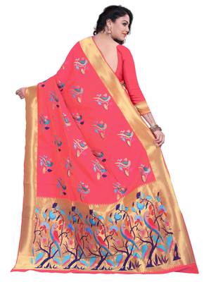 Pink Embroidered Banarasi Saree With Blouse 3