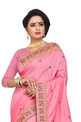 Peach Embroidered Silk Saree With Blouse 3