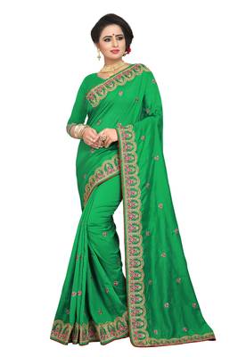 Green Embroidered Silk Saree With Blouse 1