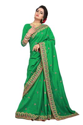 Green Embroidered Silk Saree With Blouse 2