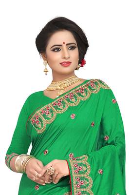 Green Embroidered Silk Saree With Blouse 3