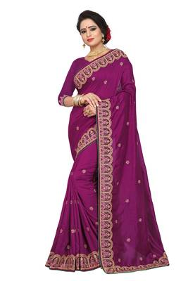 Purple Embroidered Silk Saree With Blouse 1