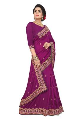 Purple Embroidered Silk Saree With Blouse 2