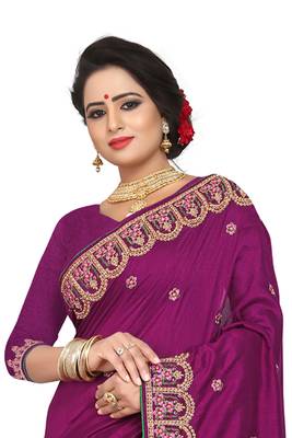Purple Embroidered Silk Saree With Blouse 3
