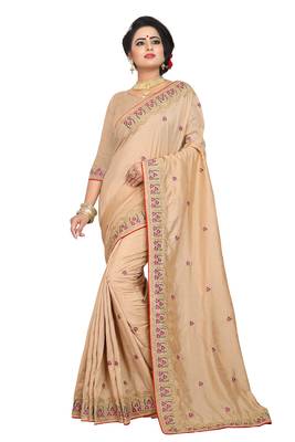 Beige Embroidered Silk Saree With Blouse 1