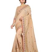 Beige Embroidered Silk Saree With Blouse