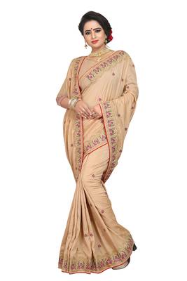 Beige Embroidered Silk Saree With Blouse 2