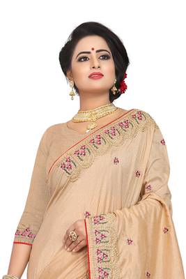 Beige Embroidered Silk Saree With Blouse 3