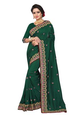 Green Embroidered Silk Saree With Blouse 1