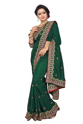 Green Embroidered Silk Saree With Blouse 2